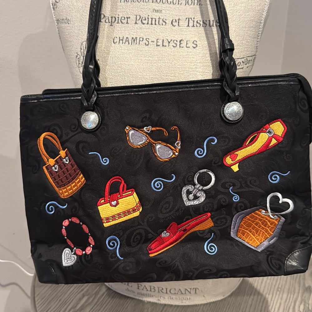 Brighton two sided Embroidered Black Shoulder bag pre owned used - Picture 5 of 9